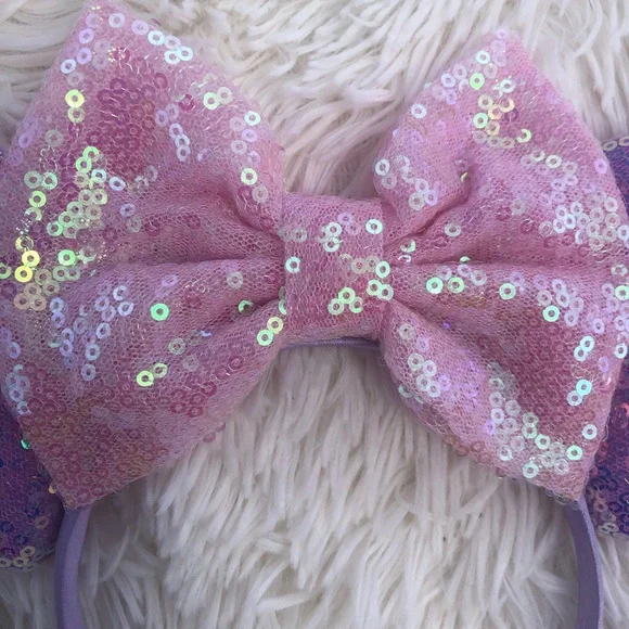 Pink and purple sequin Minnie Mouse Ears - Picture 2 of 4